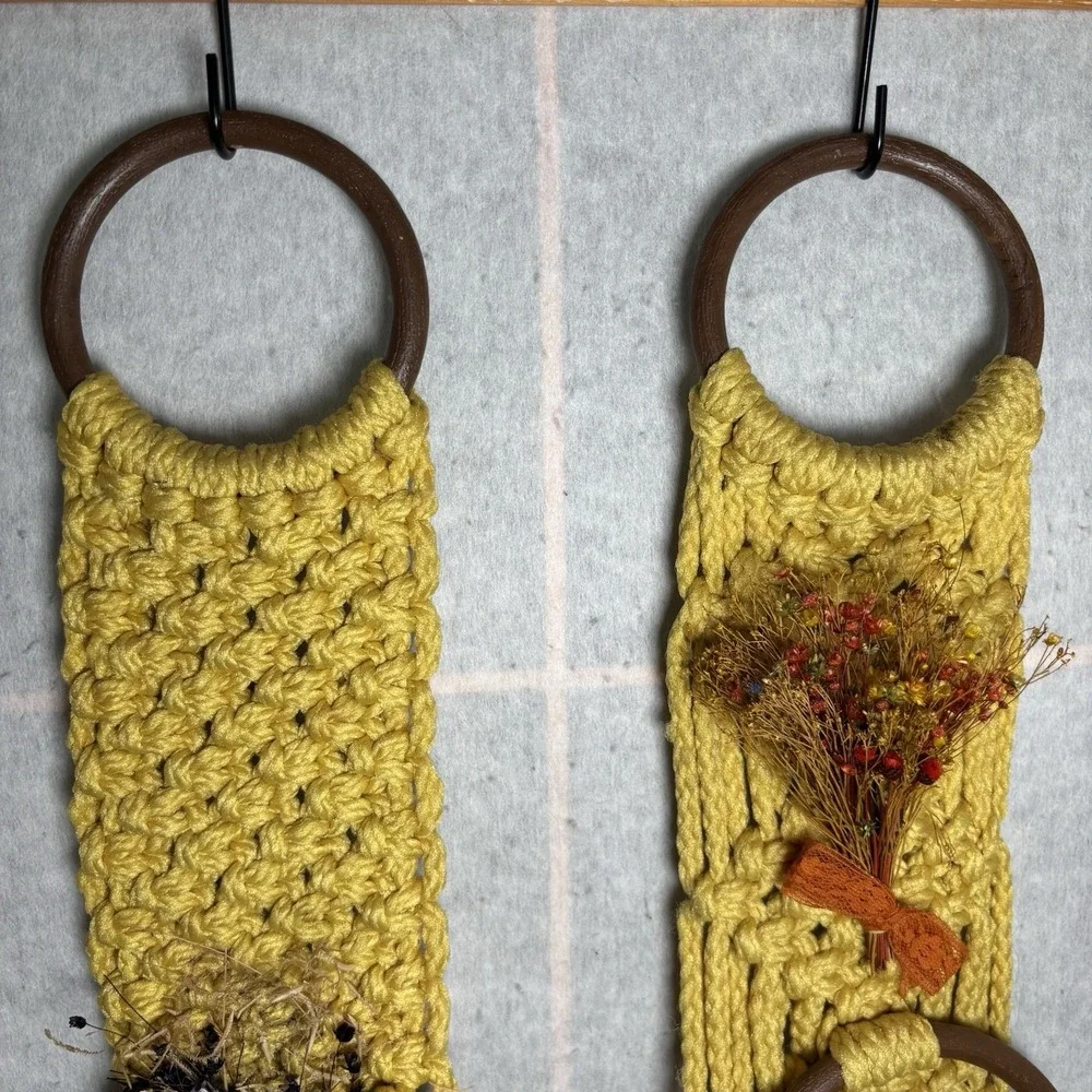 Vintage Macrame With Dried Flowers Towel Hanger Wall Decor Set Cottagecore‎